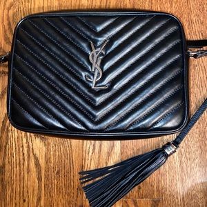 Yves Saint Laurent Black Quilted Leather Crossbody Camera Bag with Tassel
